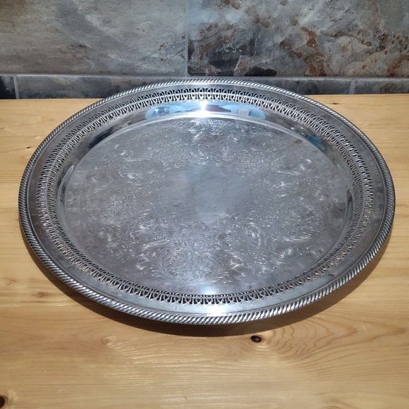 VTG WM Rogers 172 Round Metal Serving Platter 15" - Picture 16 of 16